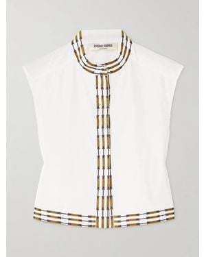 Emporio Sirenuse Andorra Cropped Embroidered Cotton-Blend Poplin Top - White