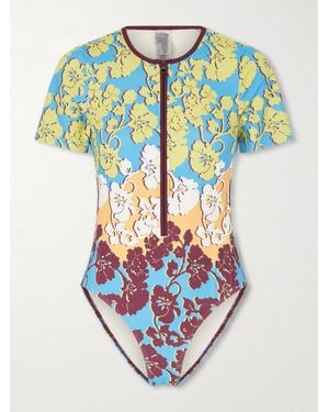 ALÉMAIS Splice Open-Back Printed Half-Zip Swimsuit - Blue
