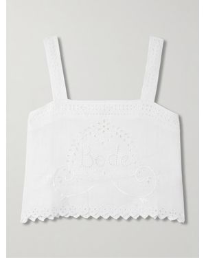Bode Belvoir Broderie Anglaise Linen Tank - Gray