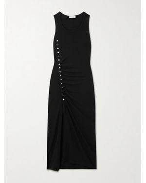 Rabanne Gathered Embellished Jersey Midi Dress - Black