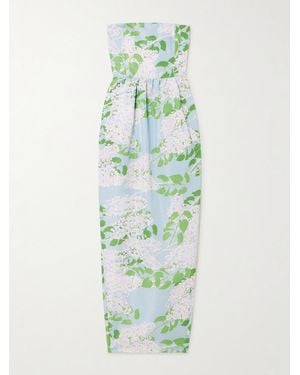 BERNADETTE Lena Strapless Floral-Print Taffeta Gown - Green