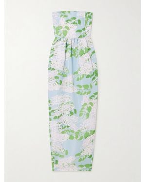 BERNADETTE Lena Strapless Floral-Print Taffeta Gown - Green