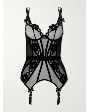 Agent Provocateur Daysi Bow-Detailed Embroidered Tulle Bustier - Black