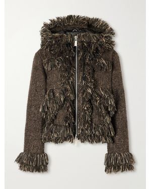 Sacai Wool-Blend Frayed Tweed Zip-Up Jacket - Black