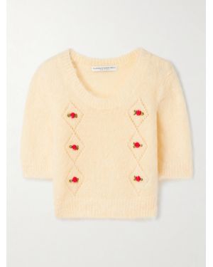 Alessandra Rich Embroidered Pointelle-Knit Mohair-Blend Sweater - Natur