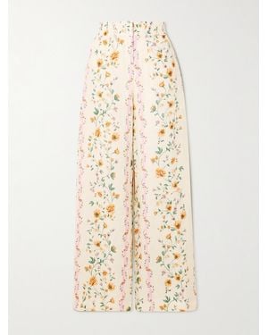 Agua Bendita Totoa Chinesis Floral-Print Linen Wide-Leg Trousers - Natural