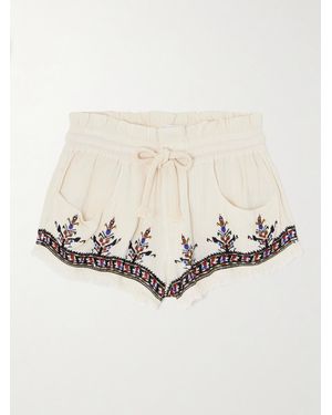Isabel Marant Kriss Frayed Embroidered Jacquard Shorts - Natural