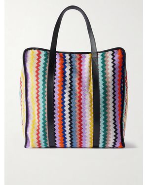 Missoni Riverbero Leather-Trimmed Striped Cotton-Terry Tote - Red