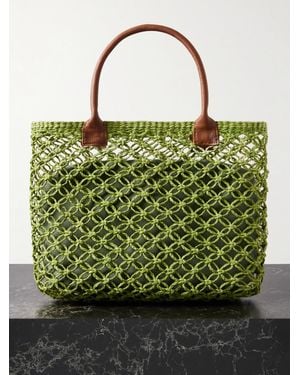 Sensi Studio Tote Aus Stroh Mit Besätzen Aus Strukturiertem Leder - Grün