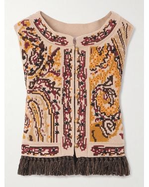 Valentino Garavani Fringed Embroidered Wool Vest - Multicolour