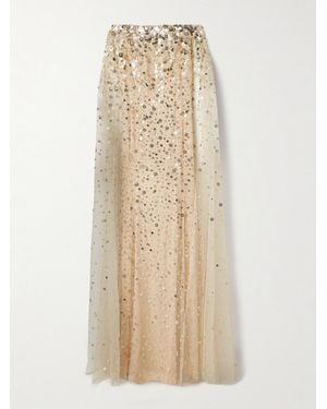 Jenny Packham Cape-Effect Embellished Tulle Gown - Natural