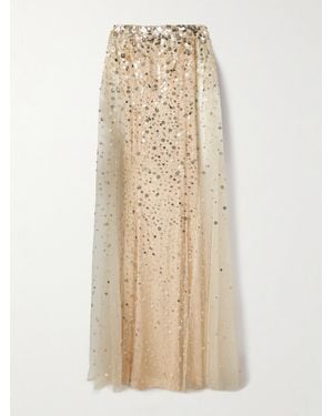 Jenny Packham Cape-Effect Embellished Tulle Gown - Natural