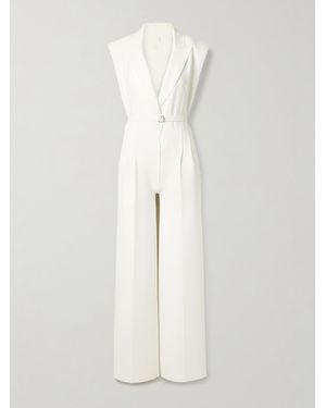 Norma Kamali Belted Pleated Jersey Jumpsuit - White