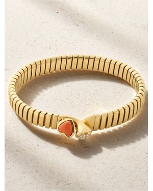 Eleuteri Bulgari Vintage 1980S Doppio Cuore 18-Karat, Coral And Diamond Bracelet - Metallic