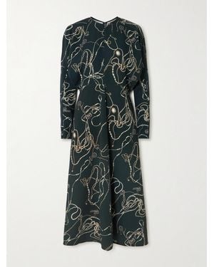 Victoria Beckham Paneled Printed Crepe Midi Dress - Green