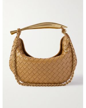 Bottega Veneta Sardine Small Intrecciato Leather Shoulder Bag With Chain - Brown