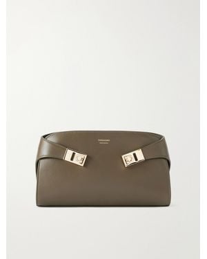 Ferragamo Hug Embellished Textured-Leather Shoulder Bag - Natural
