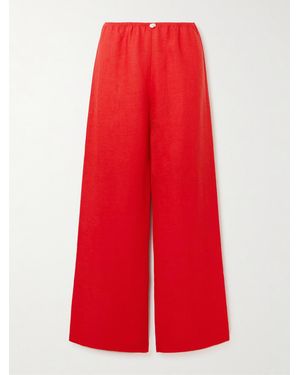 SARA CRISTINA Playa Pearl-Embellished Linen Pants - Red