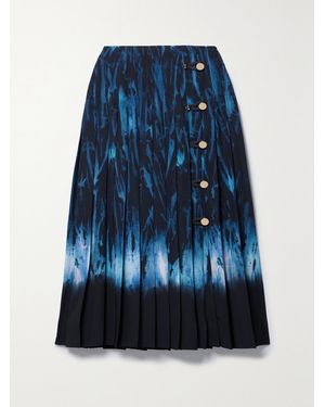 Altuzarra Tullius Pleated Printed Crepe De Chine Midi Skirt - Blue