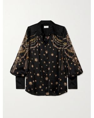 CAMILLA Bluse Aus Seiden-Charmeuse Mit Kristallen - Schwarz