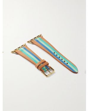 La Californienne Striped Leather Watch Strap - Blue