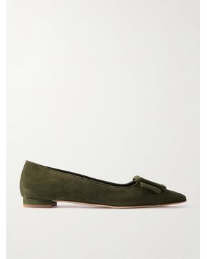 Manolo Blahnik Maysale Ballerinas Aus Veloursleder Mit Schnalle - Grün