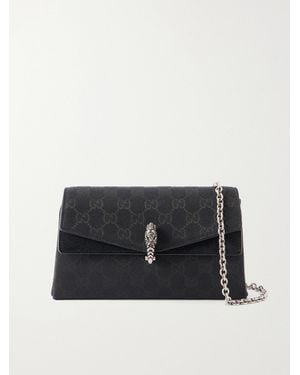 Gucci Dionysus Leather-Trimmed Coated Canvas-Jacquard Shoulder Bag - Black