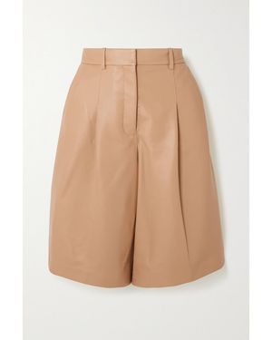 JOSEPH Tarah Pleated Leather Wide-Leg Shorts - Brown