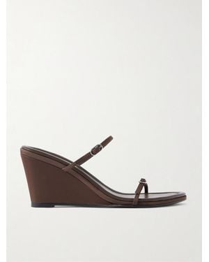 St. Agni Petit Belt Satin Wedge Sandals - Brown