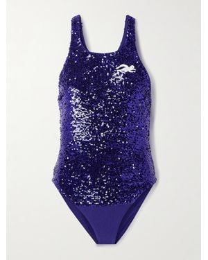 Tory Burch Embellished Stretch-Jersey Bodysuit - Blue