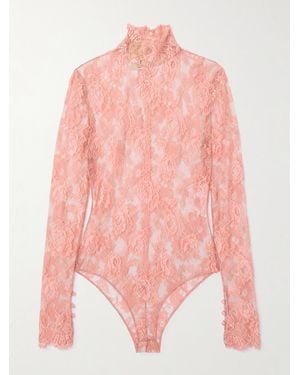 Valentino Garavani Stretch-Lace Turtleneck Bodysuit - Pink