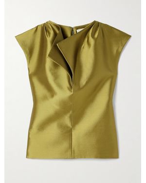 Christopher John Rogers Peel Oberteil Aus Satin Aus Einer Seiden-Wollmischung Mit Raffungen - Grün