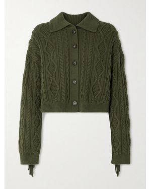 Jonathan Simkhai Cardigan Raccourci En Coton Et Laine Mélangés À Mailles Torsadées Et À Franges Virginia - Vert