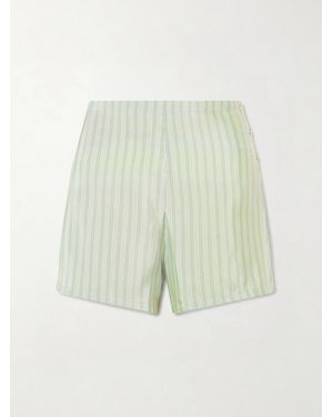 Bode Sylvan Striped Silk-Satin Shorts - Green
