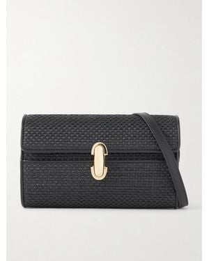 SAVETTE Symmetry Leather-Trimmed Woven Raffia Shoulder Bag - Black