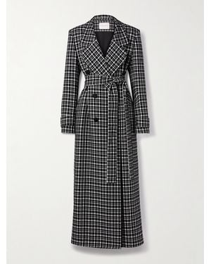 Carolina Herrera Belted Double-Breasted Checked Woven Coat - Black