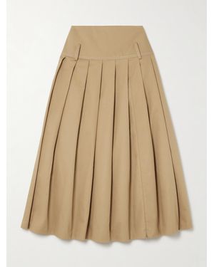 Tolu Coker Pleated Topstitched Denim Midi Skirt - Natural