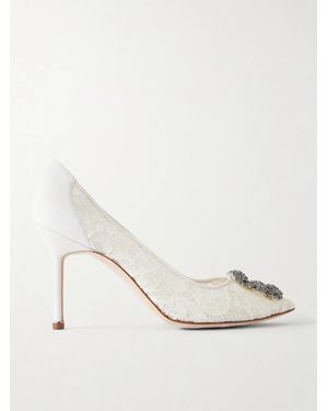 Manolo Blahnik Hangisi 90 Crystal-Embellished Corded Lace Court Shoes - Grey