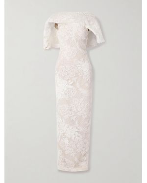 Danielle Frankel Laurel Draped Cotton-Blend Corded Lace Gown - White