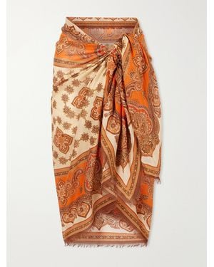 Zimmermann Frayed Printed Cotton Pareo - Orange