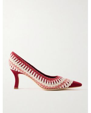 Manolo Blahnik Ombohi 70 Raffia-Trimmed Crocheted Pumps - Pink