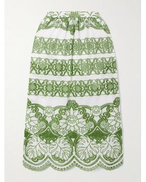 Borgo De Nor Belan Scalloped Broderie Anglaise Maxi Skirt - Green