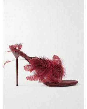 Paris Texas Mules En Cuir À Plumes Lidia - Rouge