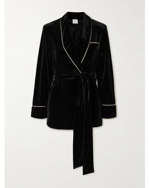 Loretta Caponi Nora Satin-Trimmed Velvet Robe - Black