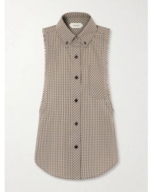 Versace Sleeveless Frayed Checked Shirt - Brown