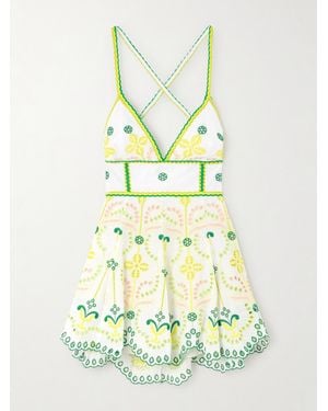 Charo Ruiz Cluzet Broderie Anglaise Cotton-Blend Halterneck Mini Dress - Yellow
