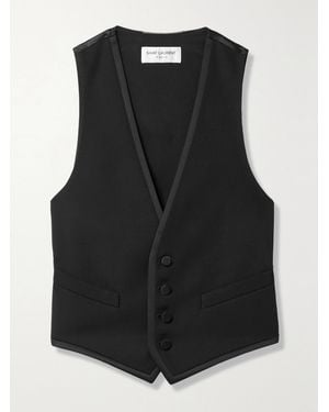 Saint Laurent Cropped Grain De Poudre Wool And Silk-Satin Vest - Black