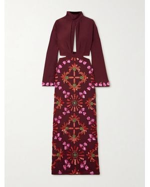 Johanna Ortiz Net Sustain Aurora Mágica Sequin-Embellished Cutout Silk Maxi Dress - Red