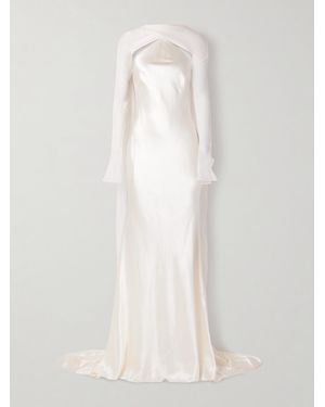 Danielle Frankel Mari Convertible Cape-Effect Silk And Wool-Blend Satin And Silk-Crepon Gown - White