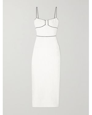 Rasario Piped Metallic Floral-Jacquard Maxi Dress - White